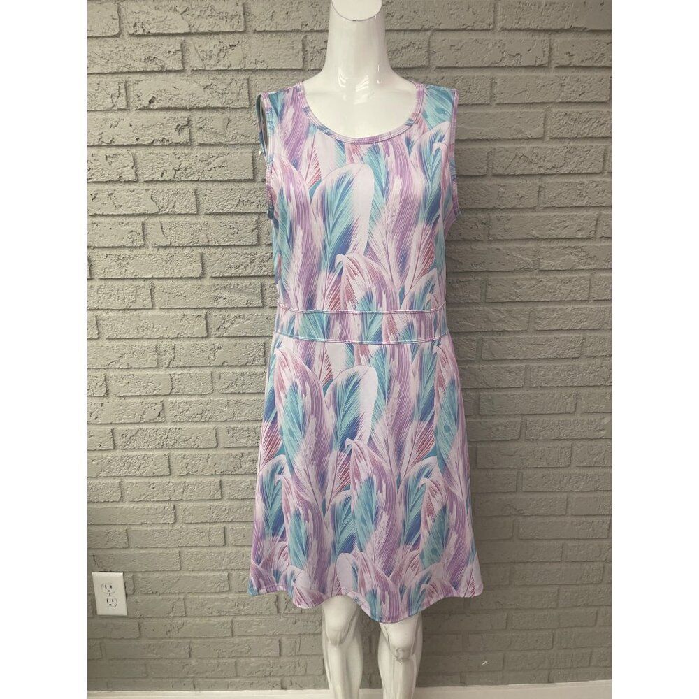 Reel Legends Women Feather Print Cut-Out Back Sleeveless Dress Size M